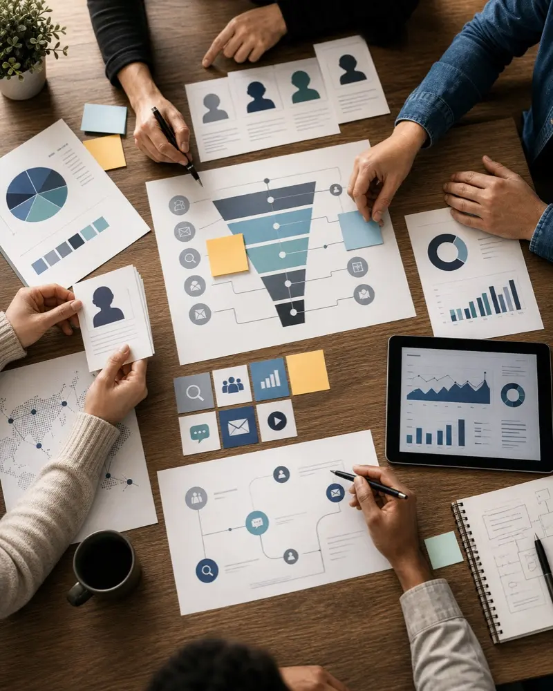 Lead capture funnel planning with audience research materials